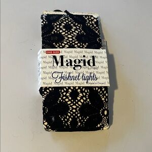Magid Black Floral Lace Fishnet Hosiery